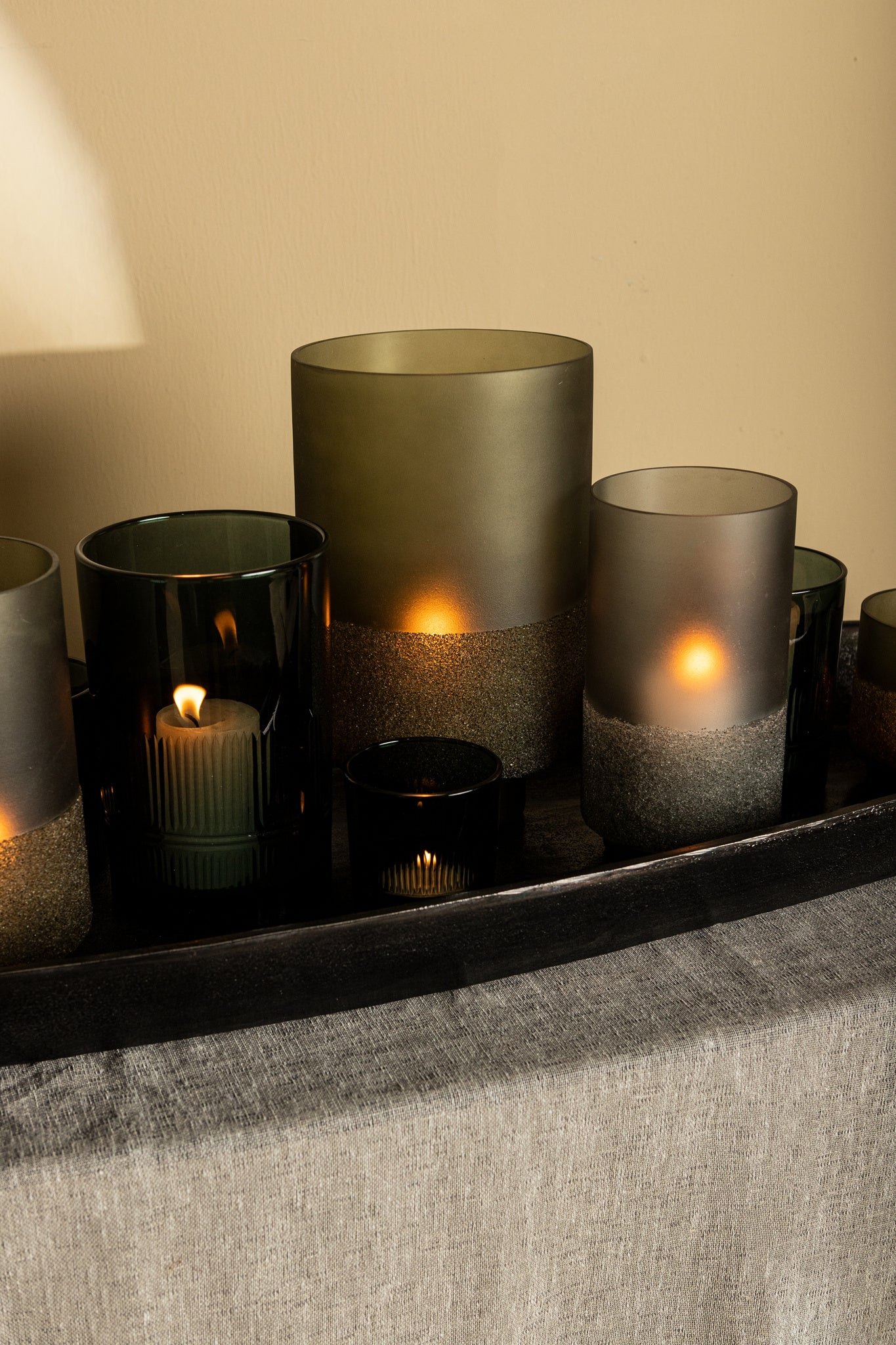 Miral Green Glass Round Stormlight Frosted BottomL