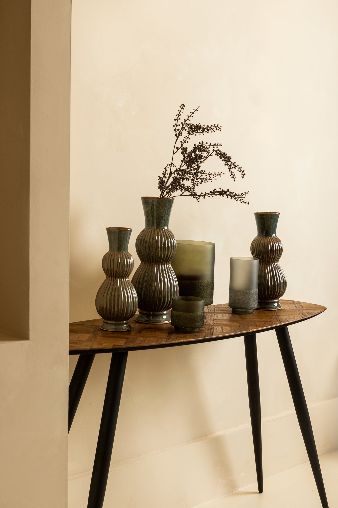 Miral Green Glass Round Stormlight Frosted BottomL