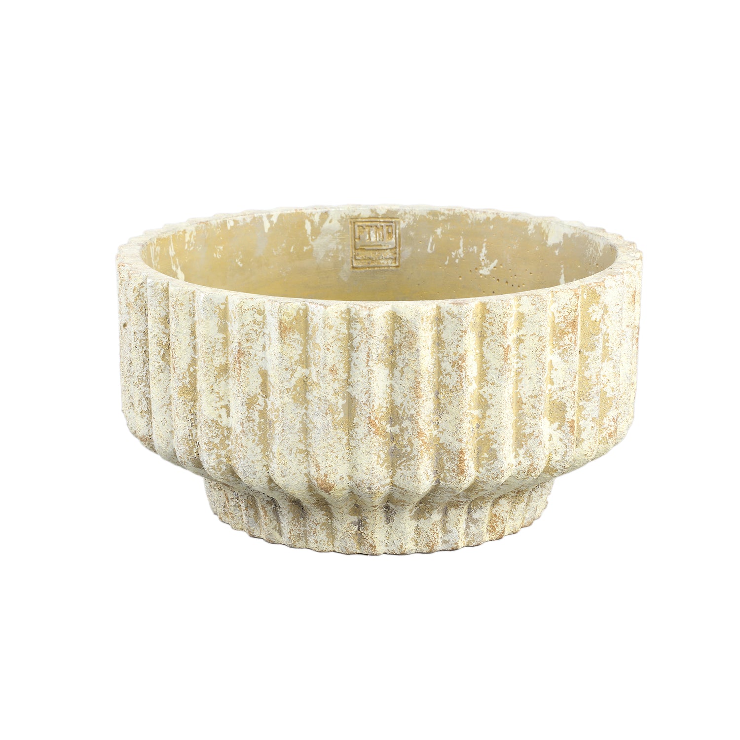 Gabriel Crème Cement Pot Rond Met Lijnen Set van 2 Stuks - 2 Sets 15x30x30 cm