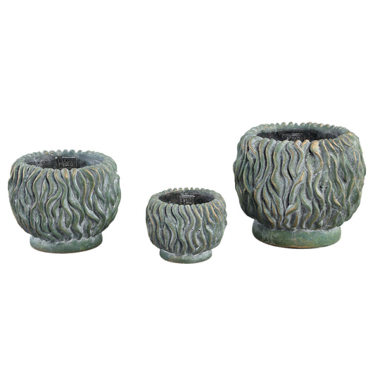 Brendan Green Cement Round Pot Carved Gold FinishM