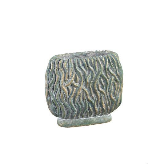 Brendan Green Cement Oval Pot Carved Gold Finish S