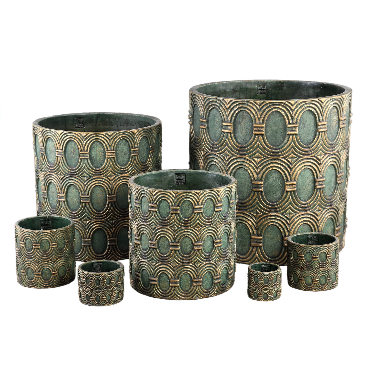 Kamilla Green Cement Round Pot Gold Art Deco Big L