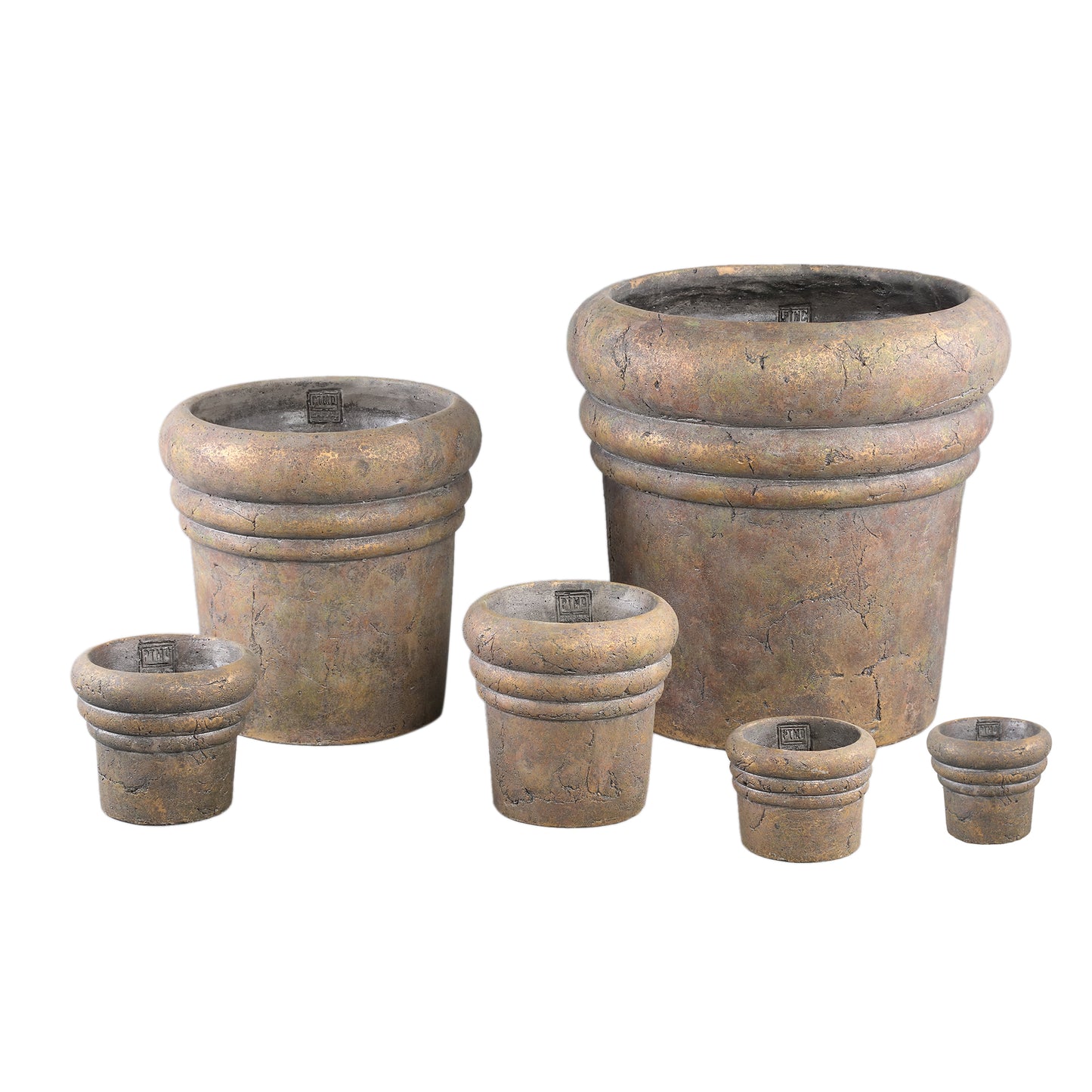 Helena Brown Cement Pot Round Rustic Gold Finish S