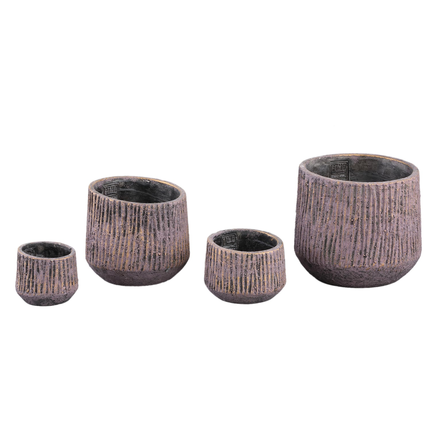 Holden Paarse Cement Pot Rond Goudafwerking Set Van 4 Stuks L 17x21x21 cm