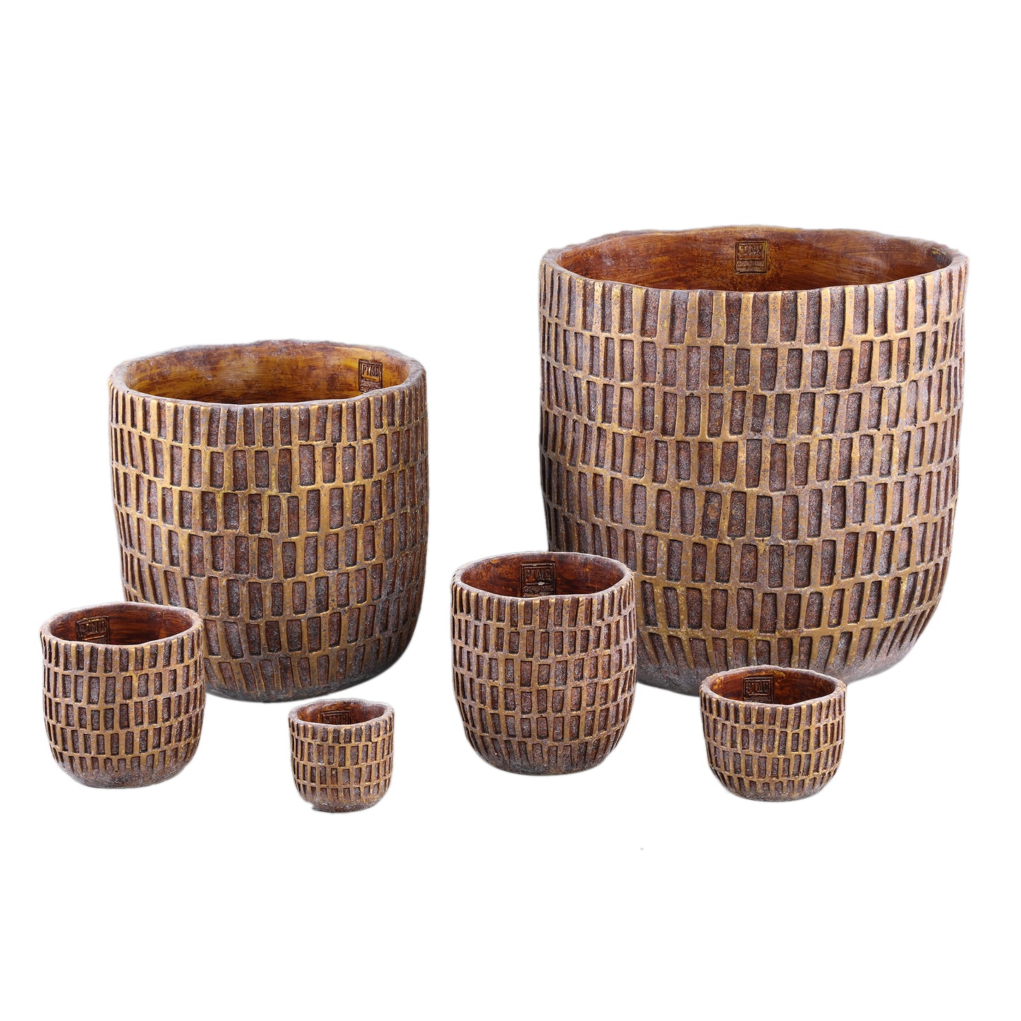 Vivienne Brown Cement Round Pot Rectangles XXL