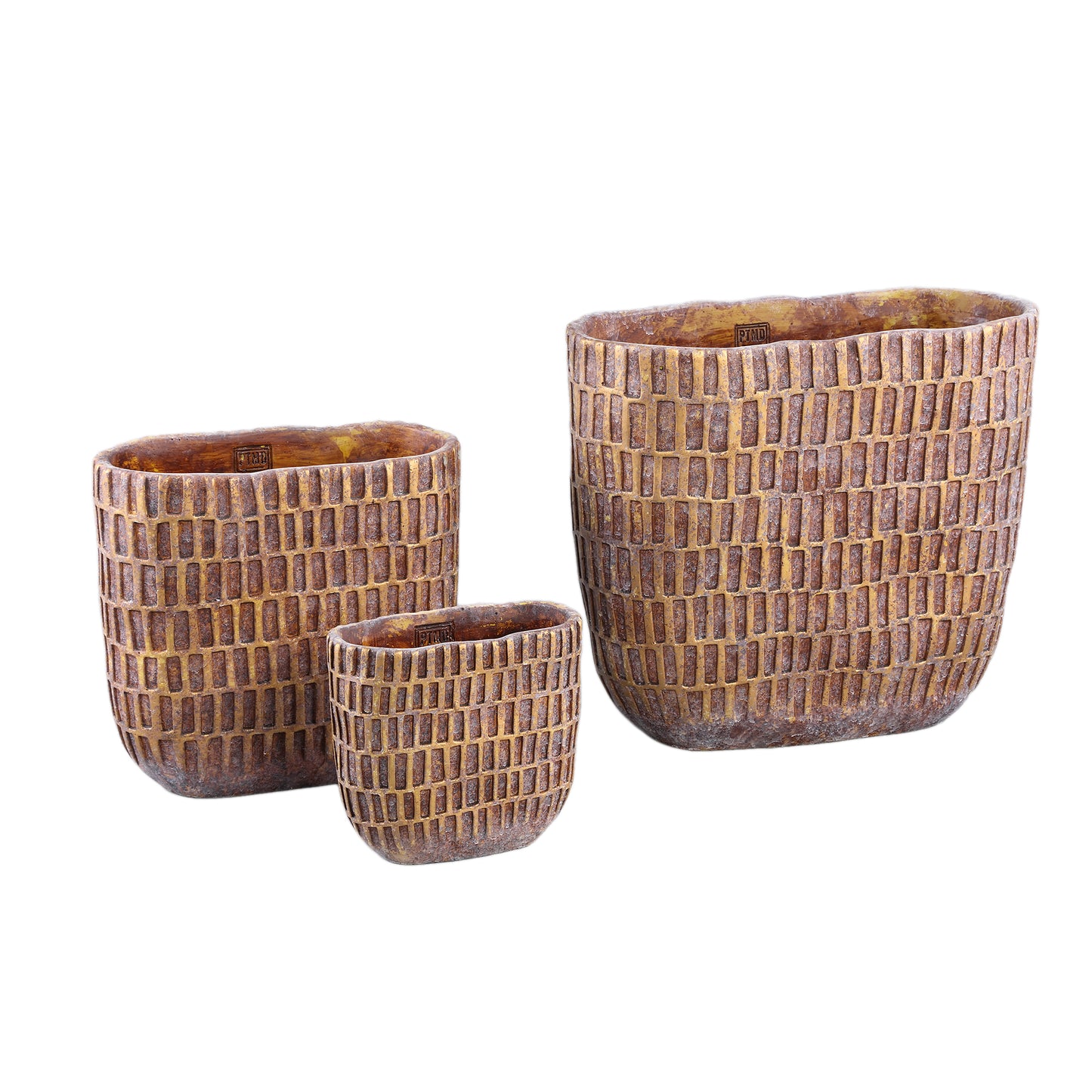 Vivienne Brown Cement Oval Pot With Rectangles M