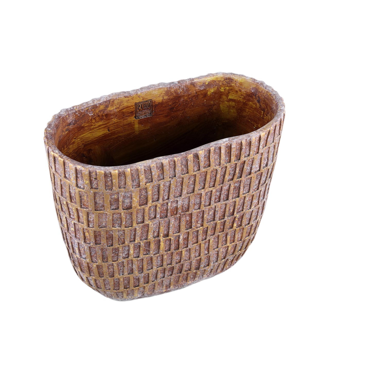 Vivienne Brown Cement Oval Pot With Rectangles L