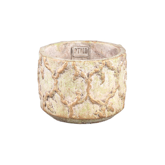 Adina Cream Cement Pot Round Gold Green Pattern S