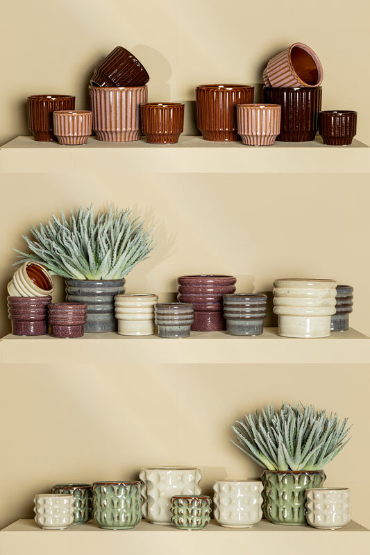 Hodor Bordeaux Glazed Ceramic Round Pot Lines L