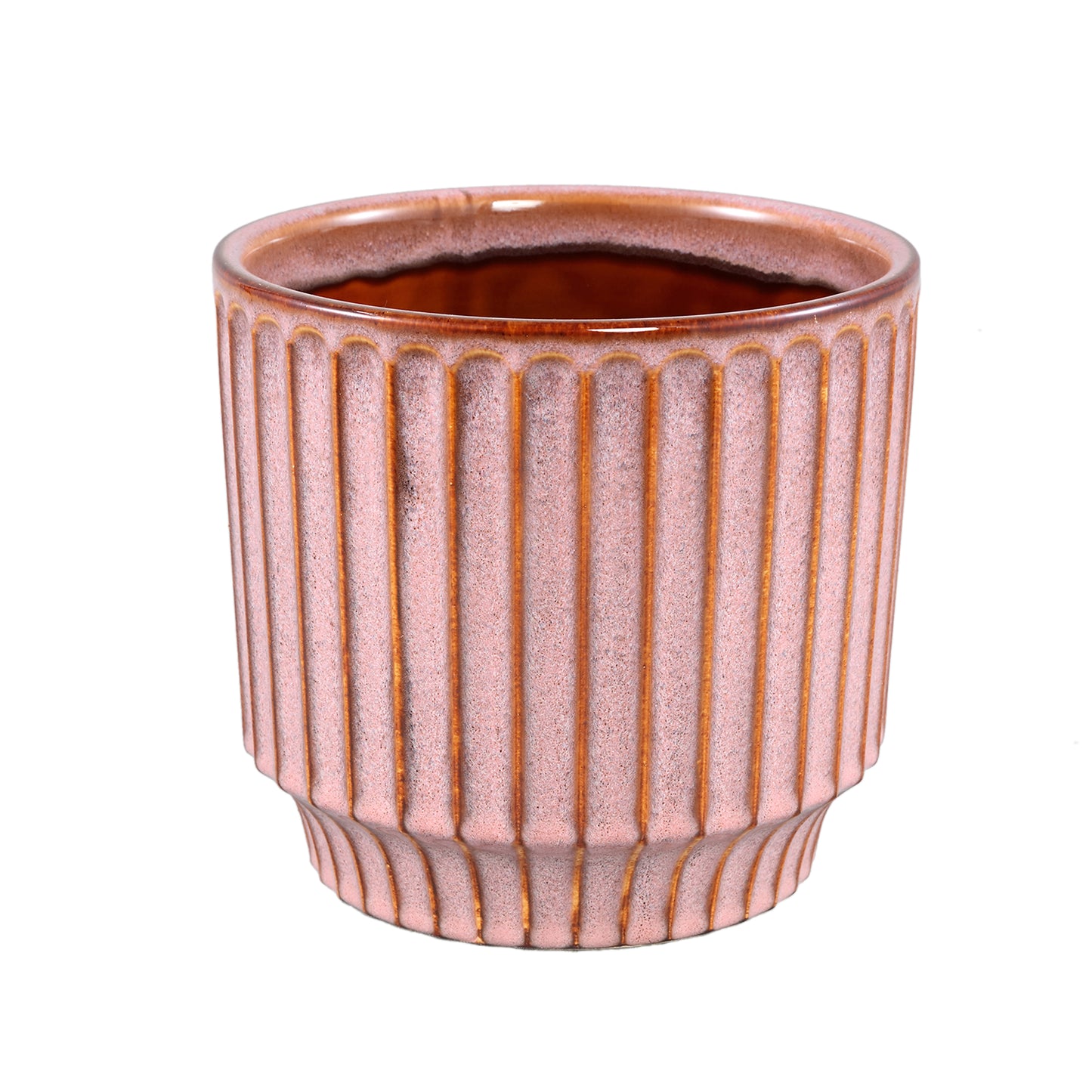 Hodor Roze Glazuurde Keramische Ronde Pot Lines L – Set van 4 - 4 Sets 16x17x17 cm