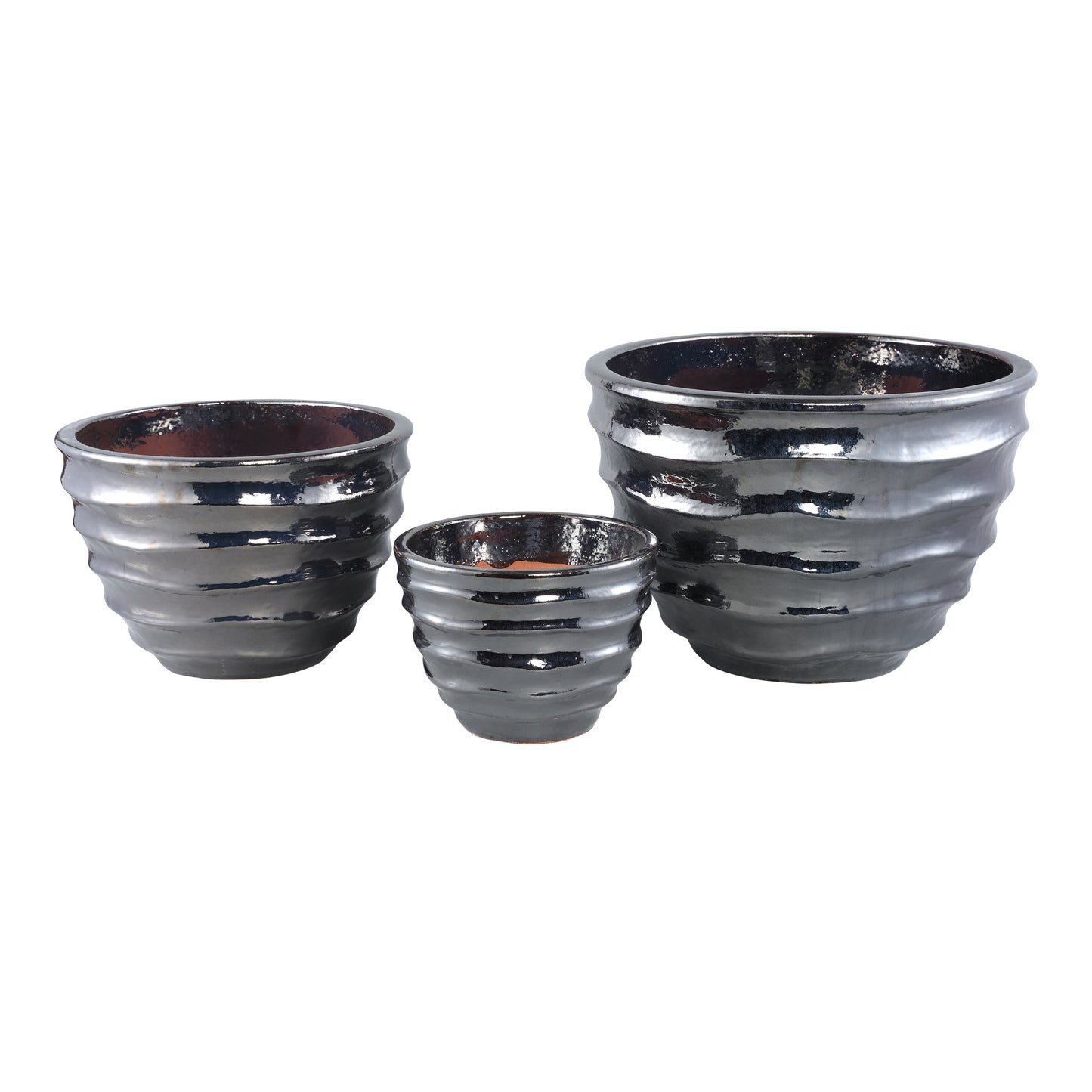 Alyshia Silver Ceramic Round Pot Wavy Lines SV3