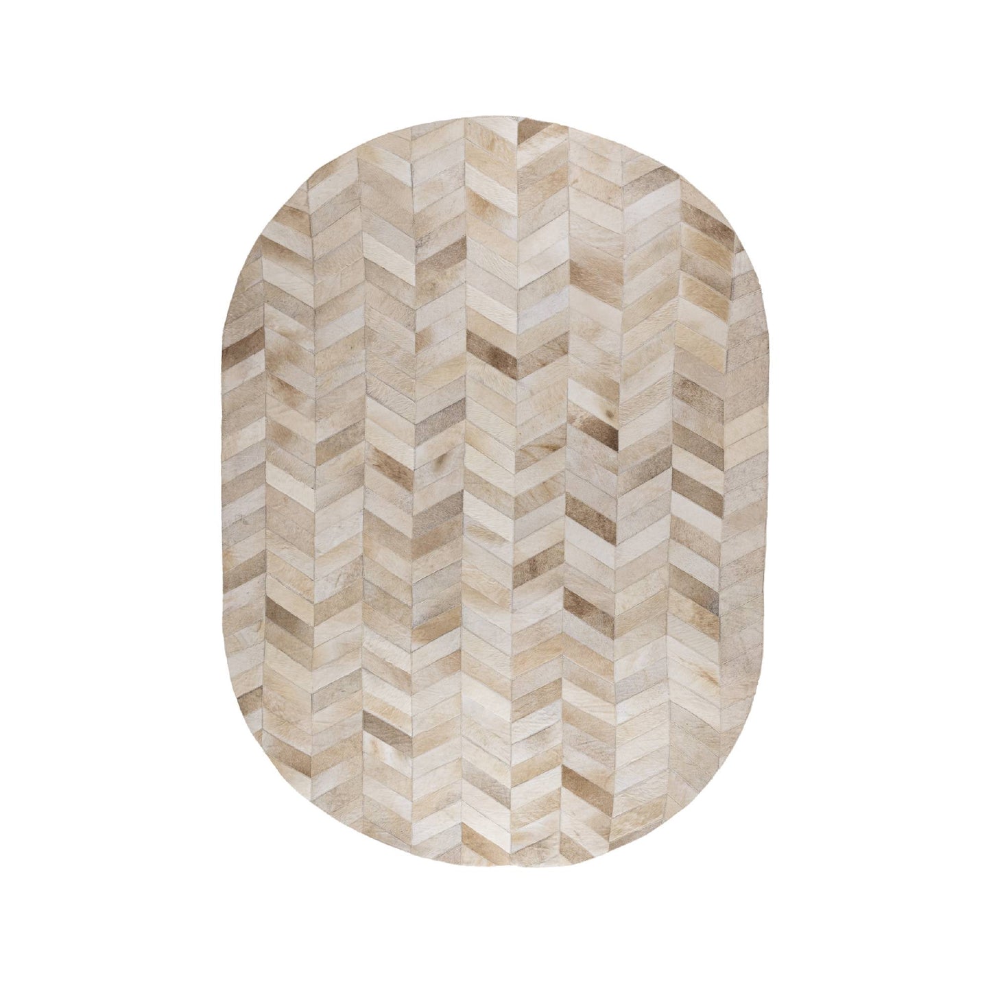 Joanne Beige Cowhair Patchwork Carpet Oval  S