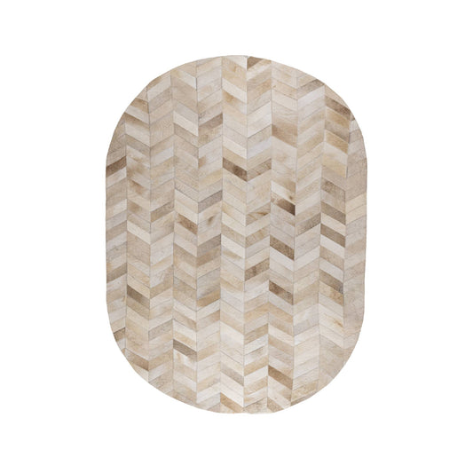 Joanne Beige Cowhair Patchwork Carpet Oval  S