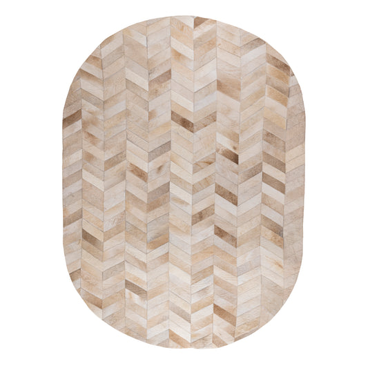 Joanne Beige Cowhair Patchwork Carpet Oval  L