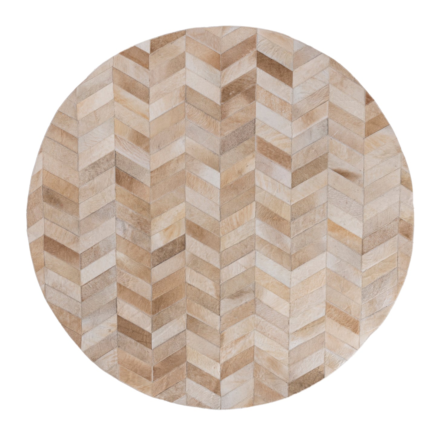 Joanne Beige Cowhair Patchwork Carpet Round  L