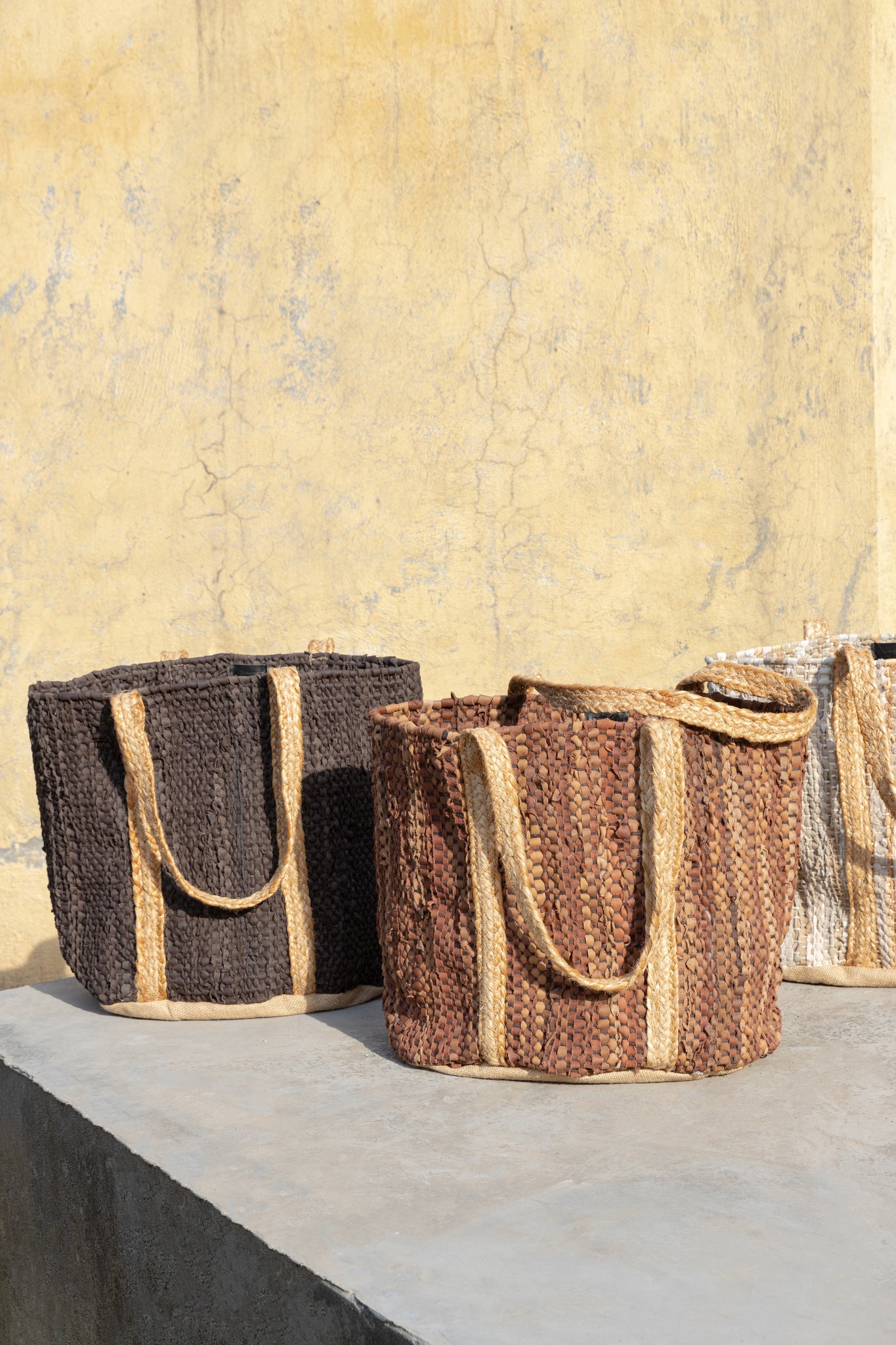Cherree Dark Brown Jute Leather Round Basket