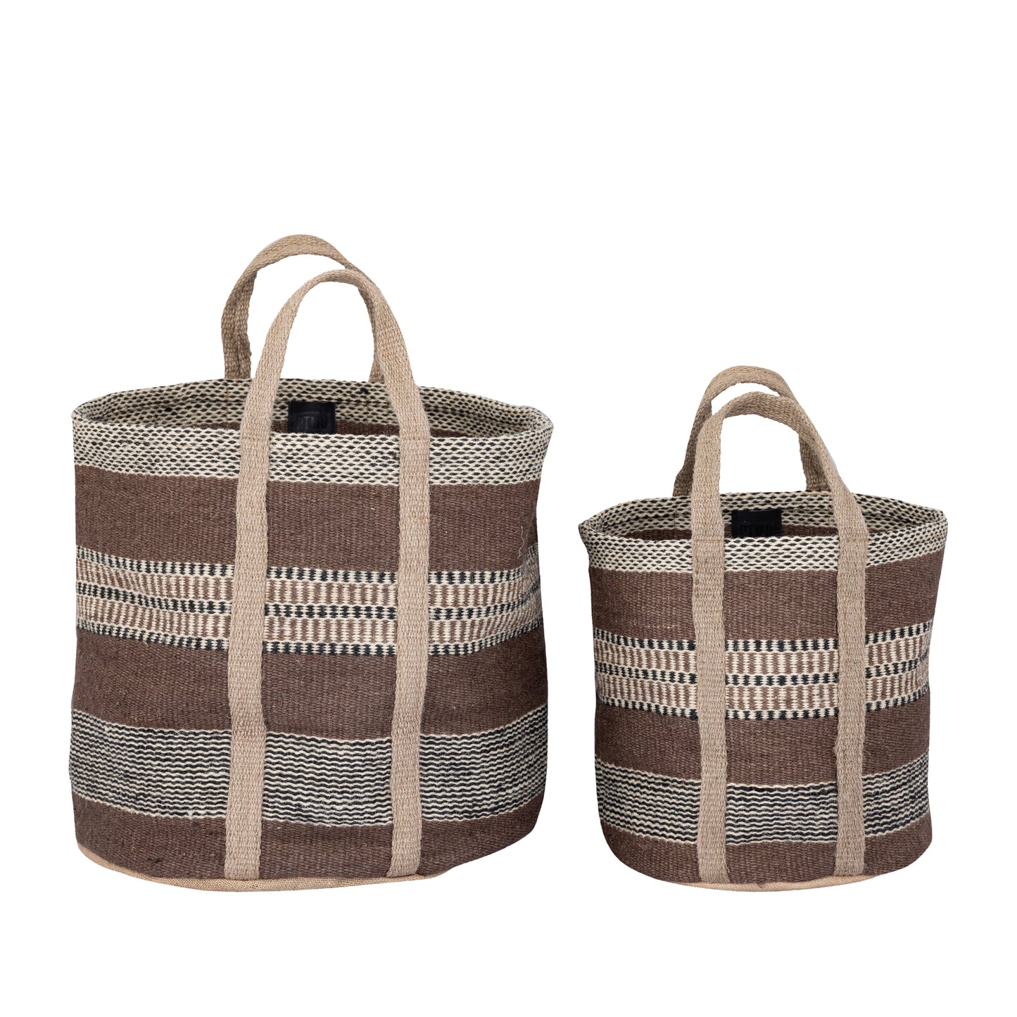 Toccara Brown Jute Round Basket Lines Pattern L