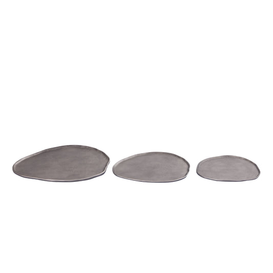 Kora Zilveren Gietaluminium Organische Serveerschaal L Set van 4 1x36x30 cm