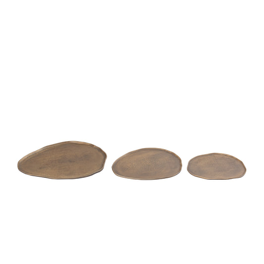 Kora Messing Gegoten Aluminium Organische Schaal Klein Set van 4 Stuks 1x24x21 cm