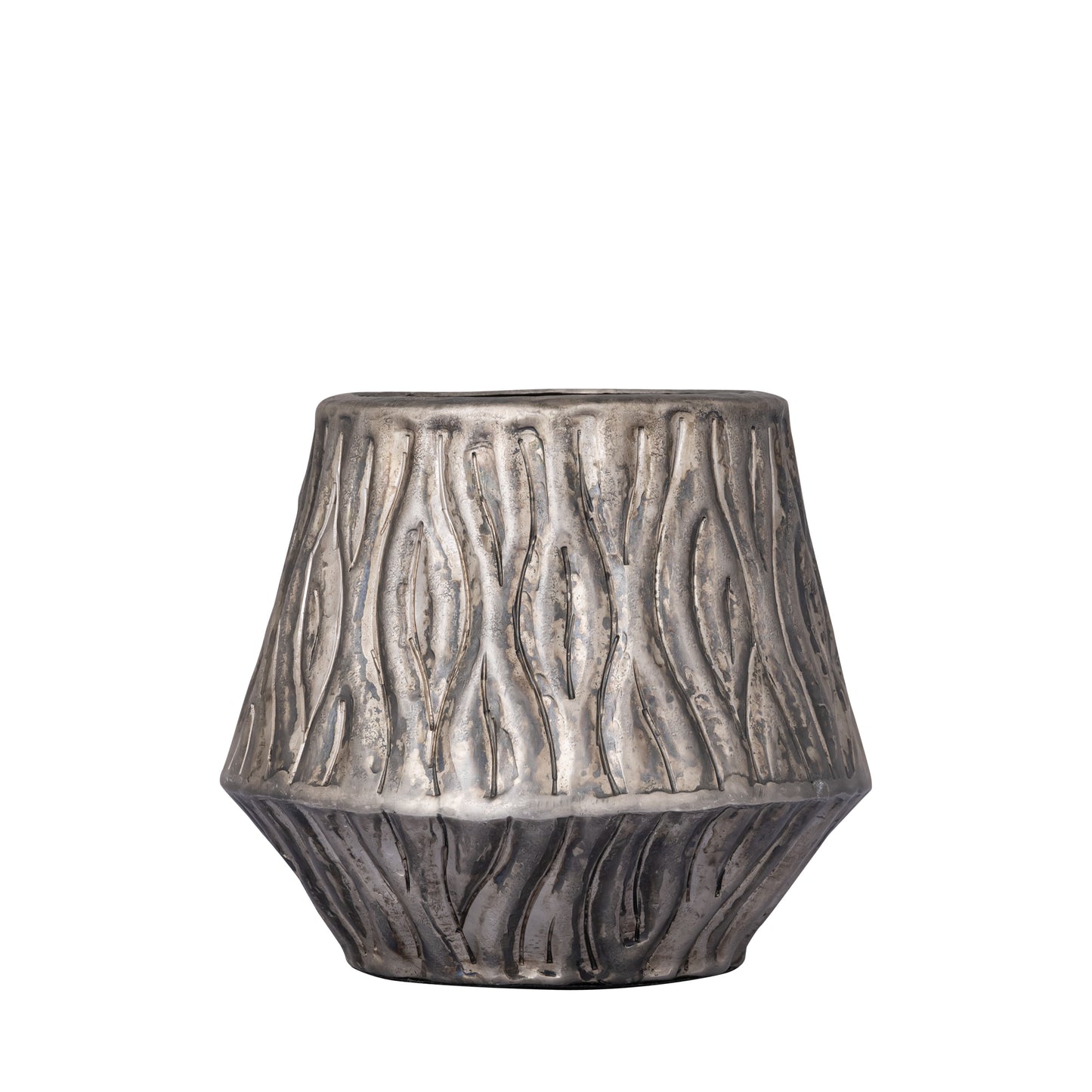 Deandra Zilveren Aluminium Pot Golvend Patroon Rond Laag Set van 2 - 2 Sets 19x20x20 cm