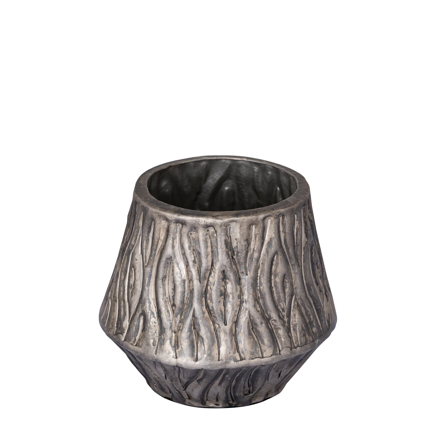 Deandra Zilveren Aluminium Pot Golvend Patroon Rond Laag Set van 2 - 2 Sets 19x20x20 cm