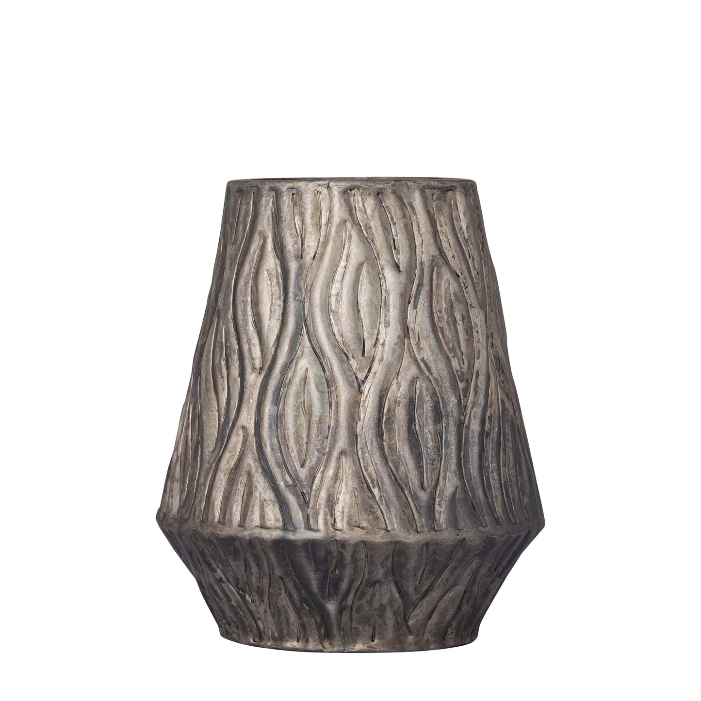 Deandra Zilveren Aluminium Pot met Golfpatroon Rond Laag Set van 2 - 2 Sets 28.5x24.5x24.5 cm