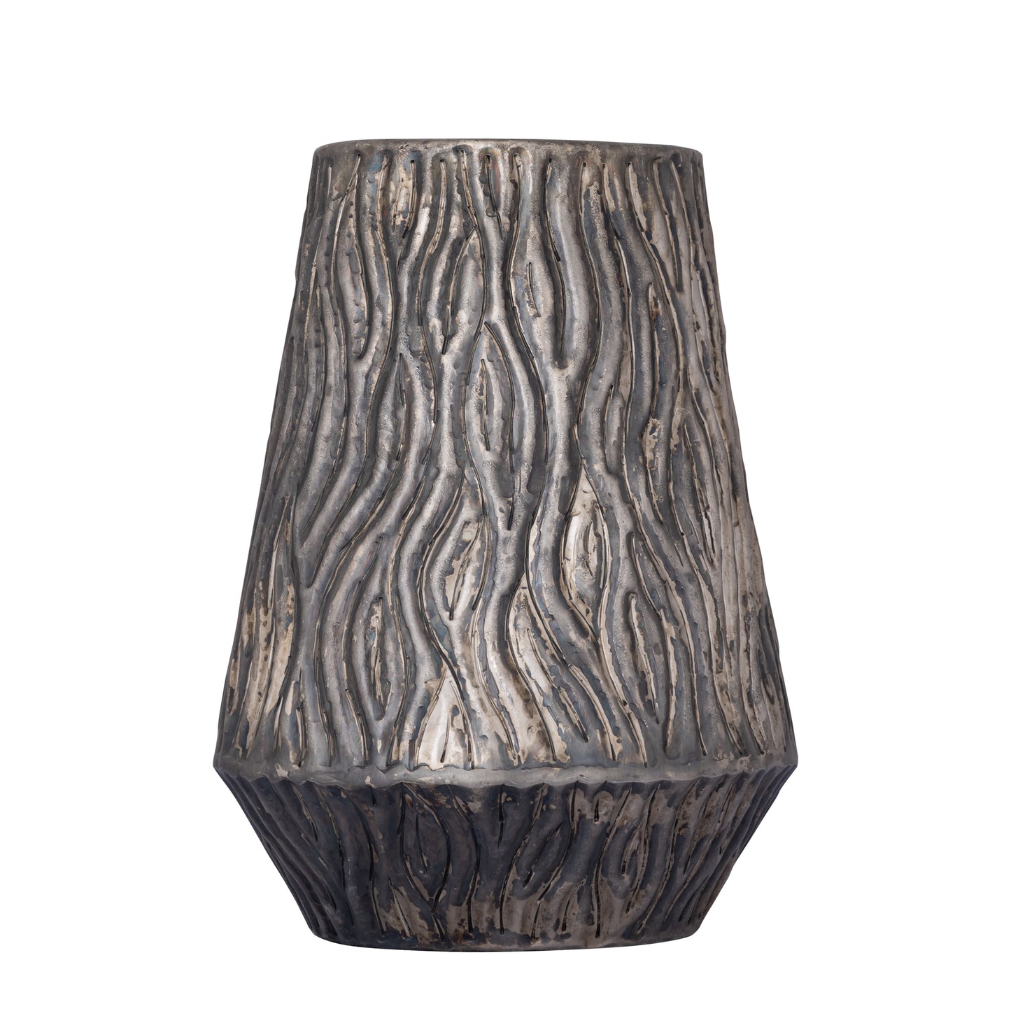 Deandra Zilveren Aluminium Pot Golvend Patroon Rond Laag 38x30x30 cm