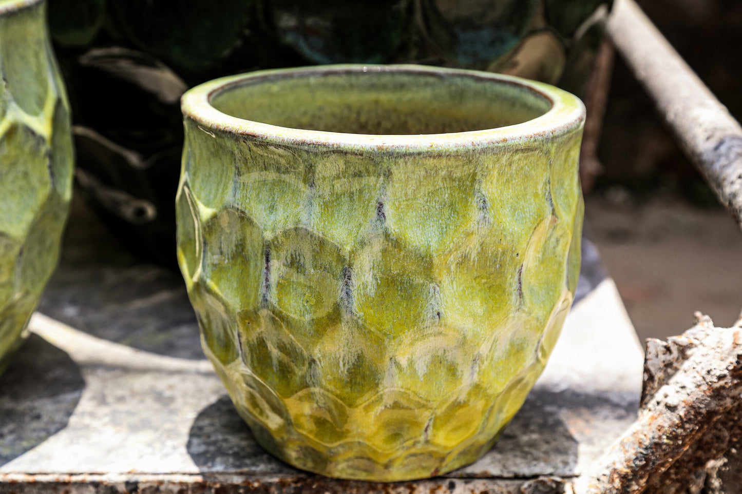 Charlie Gele Keramische Pot Set van 4 met Cirkels 38x46x46 cm