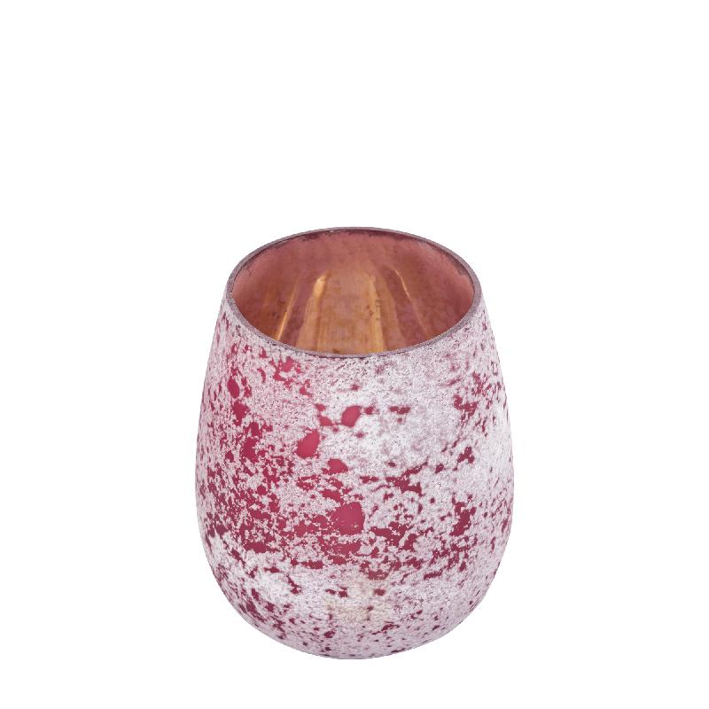 Marcy Roze Glas Theelicht Rond Ruw - Set van 12 12x10x10 cm