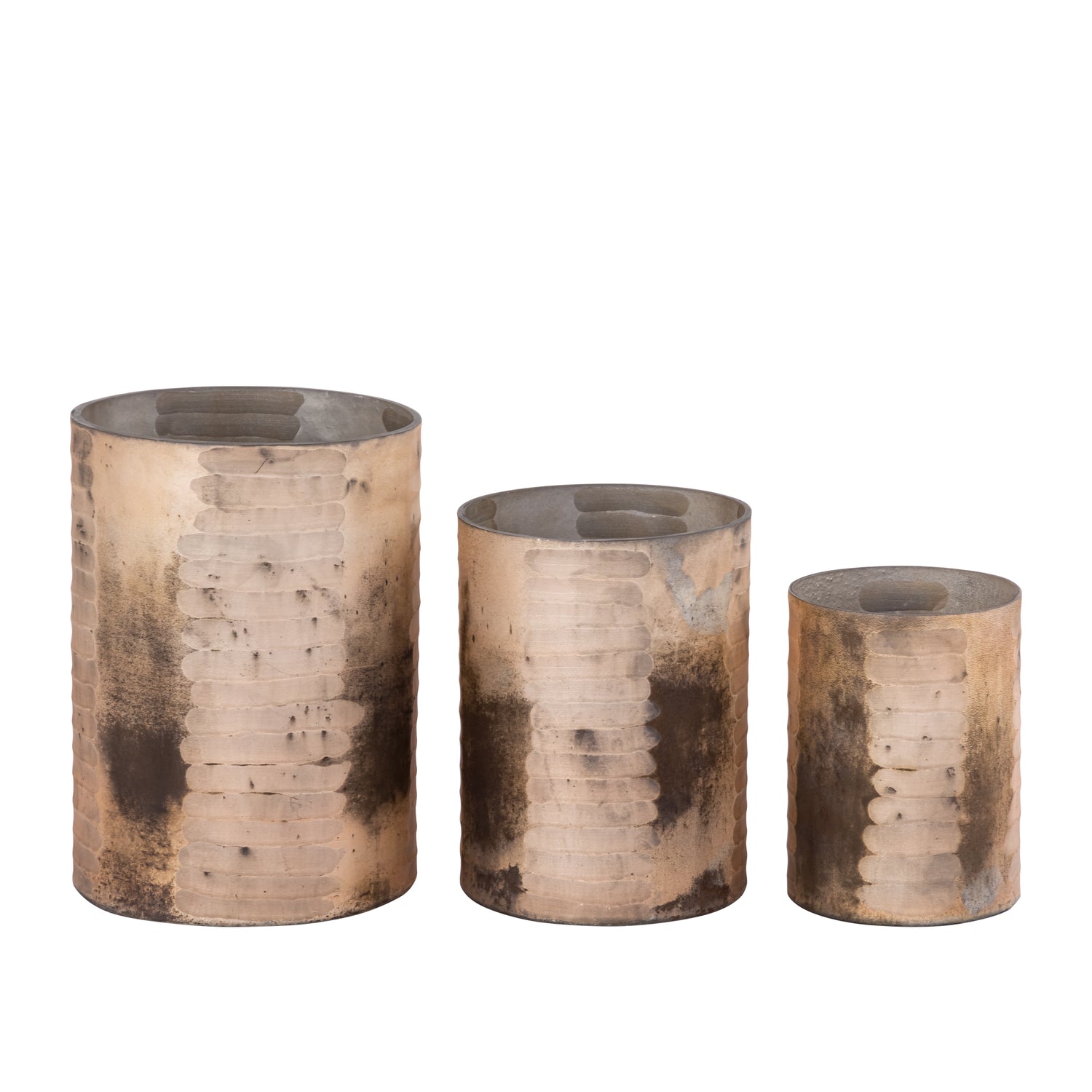 Somer Roze Glazen Windlicht Rond met Ets Set van 6 Stuks 16x12x12 cm