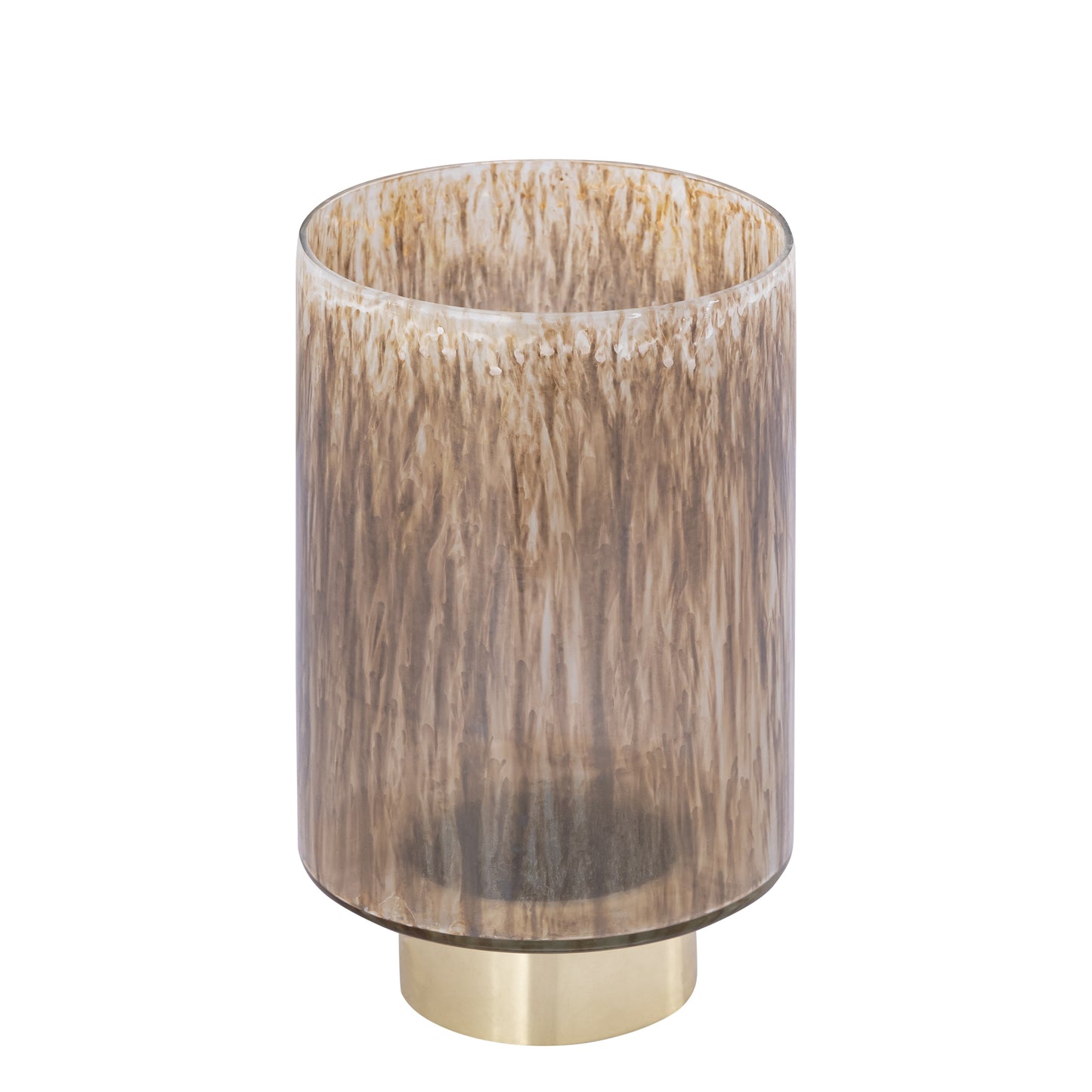 Allie Bruin Glas Windlicht Rond Metaalgoud Set van 2 Stuks - 2 Sets 25x15x15 cm