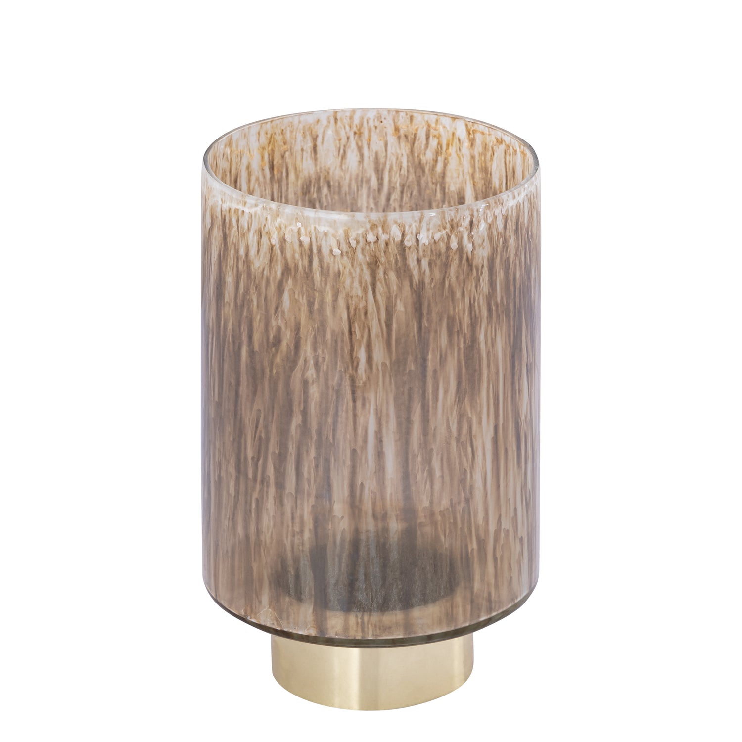 Allie Bruin Glas Windlicht Rond Metaalgoud Set van 2 Stuks - 2 Sets 25x15x15 cm