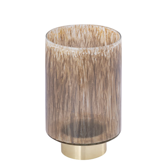 Allie Bruin Glas Windlicht Rond Metaalgoud Set van 2 Stuks - 2 Sets 25x15x15 cm