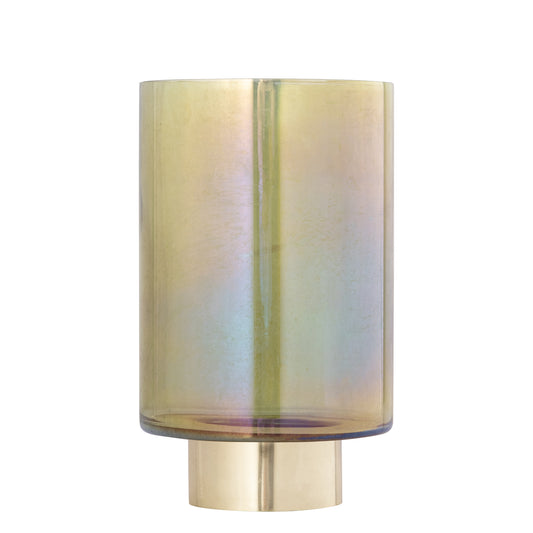 Norah Groen Glasswindlicht Set van 2 Met Gouden Metalen Voet - 2 Sets 25x10x10 cm