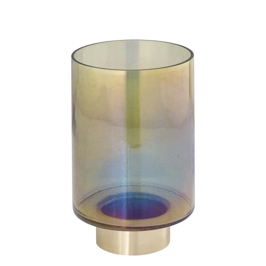 Norah Groen Glasswindlicht Set van 2 Met Gouden Metalen Voet - 2 Sets 25x10x10 cm