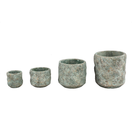 Ailbe Groene Cement Ronde Pot Ruw Patroon S - Set van 12 9x12x12 cm