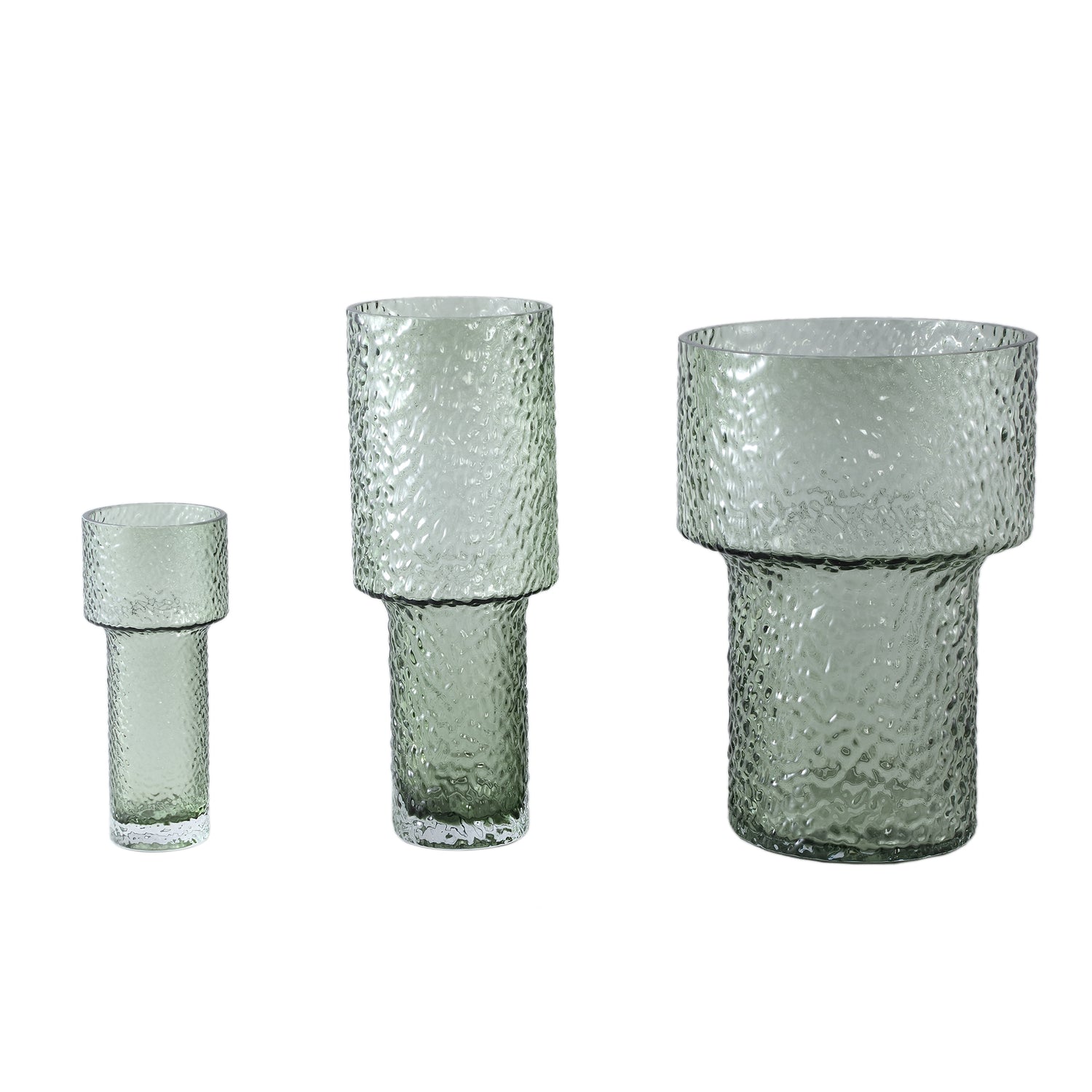 Blane Groen Gestippelde Glazen Vaas Rond Brede Rand L 30x21x21 cm