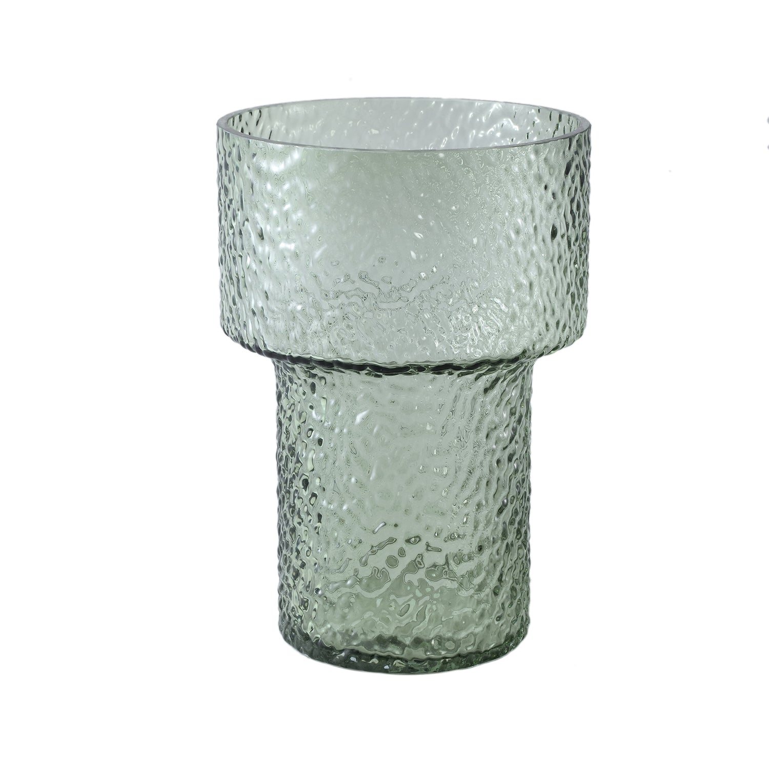 Blane Groen Gestippelde Glazen Vaas Rond Brede Rand L 30x21x21 cm