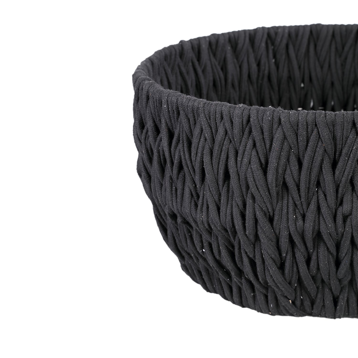 Elliot Zwarte Linnen Touw Mand Rond Set van 2 28x55x55 cm