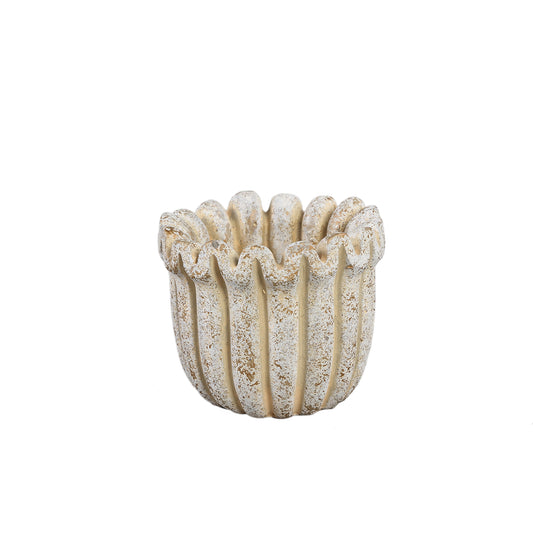 Raffay Crème Cement Ronde Pot met Geribbelde Lijnen XS - Set van 12 8x9x9 cm