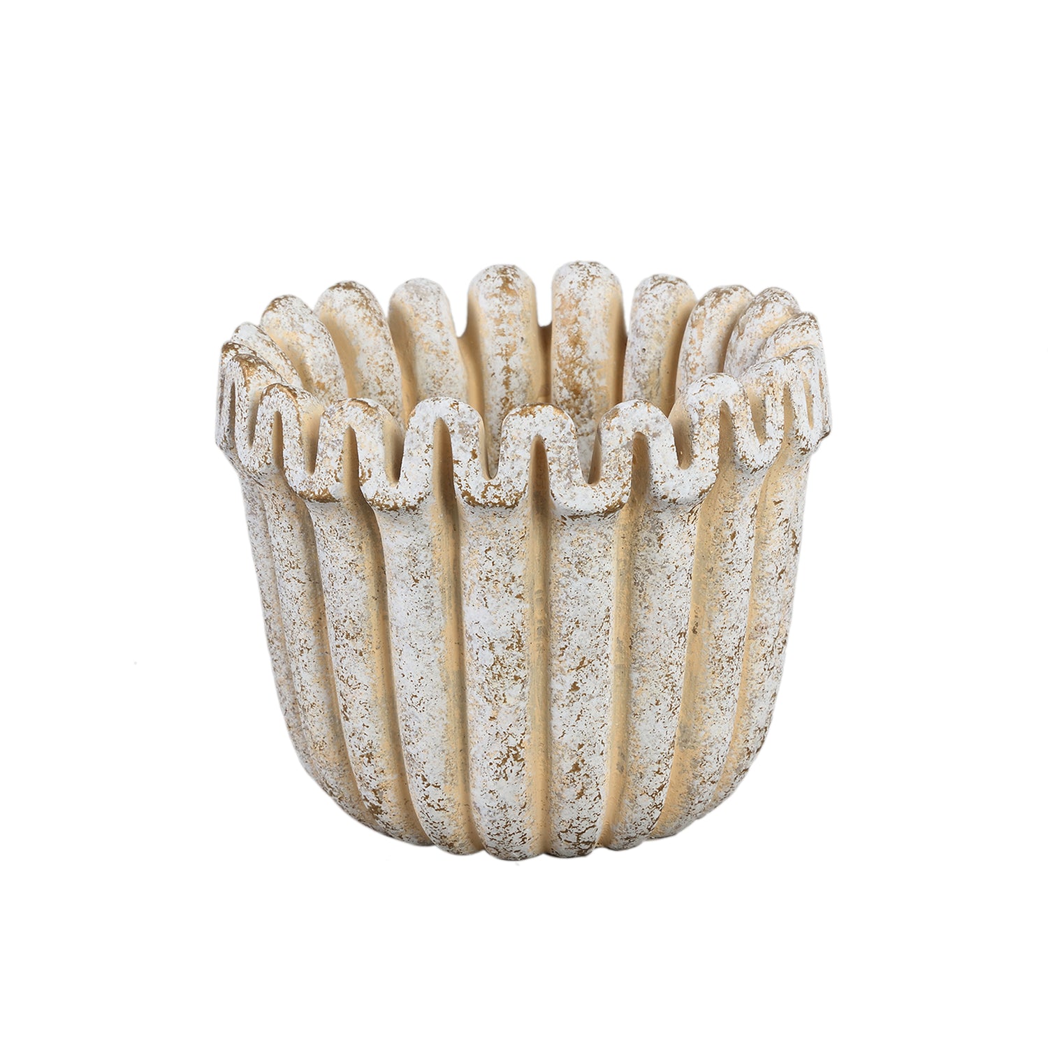 Raffay Crème Cement Ronde Pot Geribbelde Lijnen M Set van 8 Stuks - 8 Sets 13.5x17x17 cm