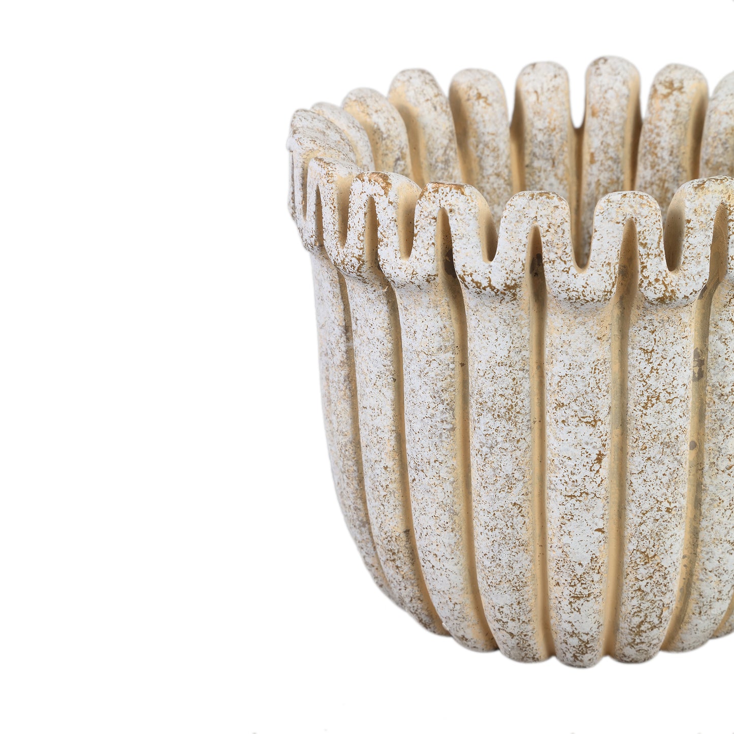Raffay Crème Cement Pot Rond met Geribde Lijnen L Set van 4 - 4 Sets 16x19x19 cm