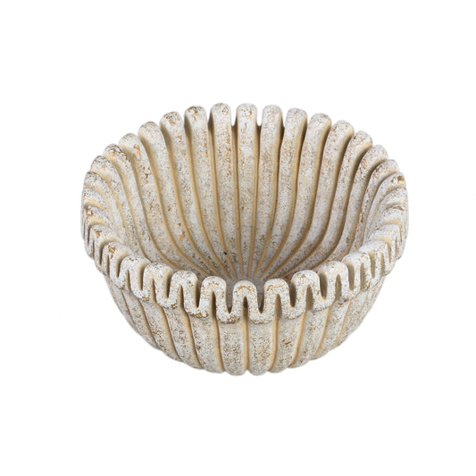 Raffay Crème Cement Pot Rond met Geribde Lijnen - Set van 2 Stuks - 2 Sets 15x30x30 cm