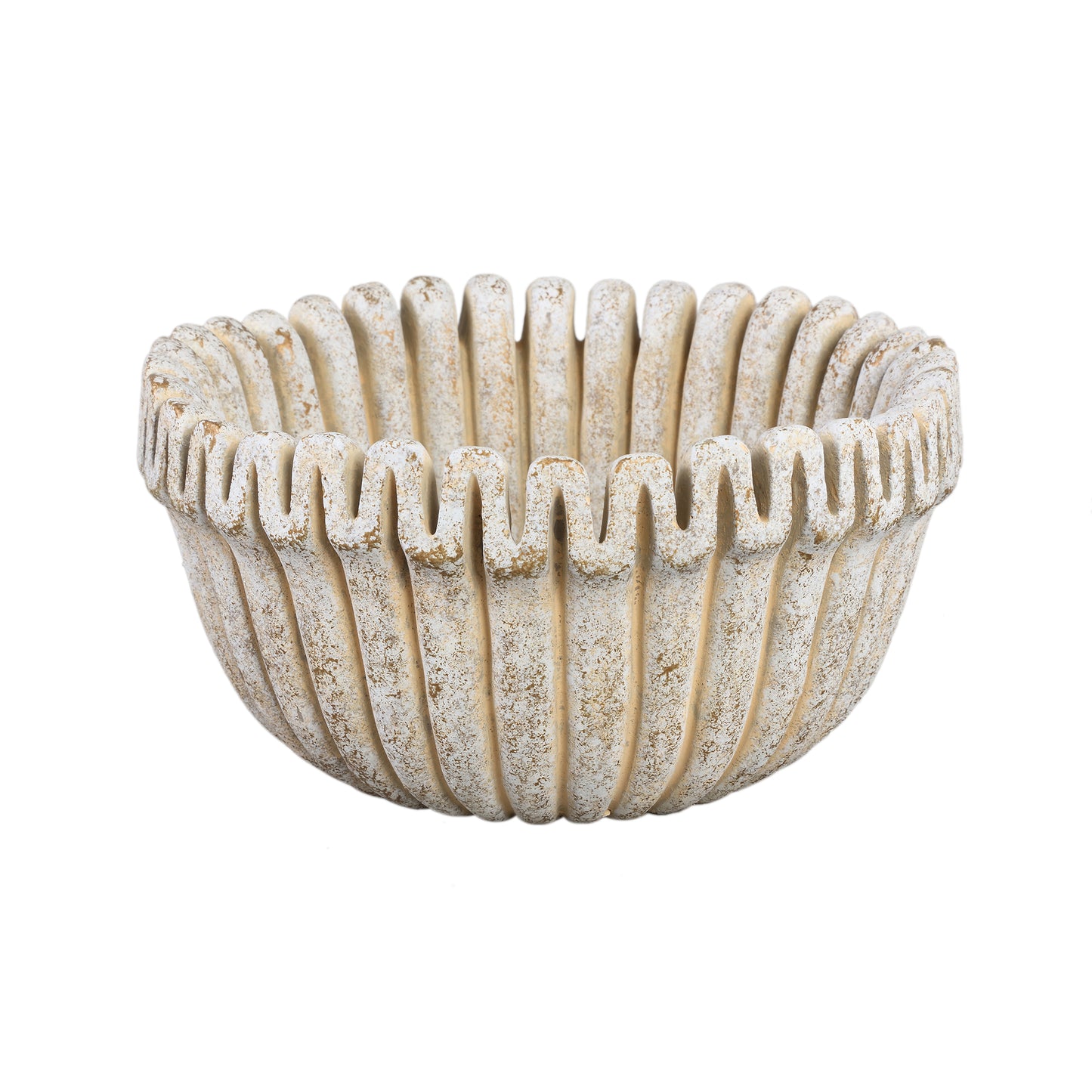 Raffay Crème Cement Pot Rond met Geribde Lijnen - Set van 2 Stuks - 2 Sets 15x30x30 cm