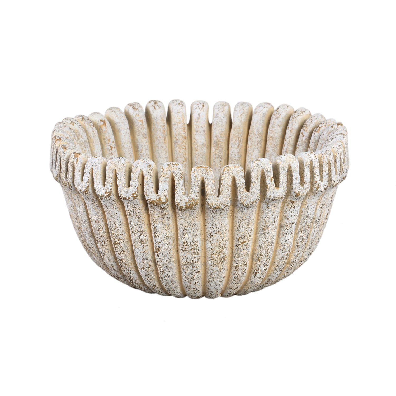 Raffay Crème Cement Pot Rond met Geribde Lijnen - Set van 2 Stuks - 2 Sets 15x30x30 cm