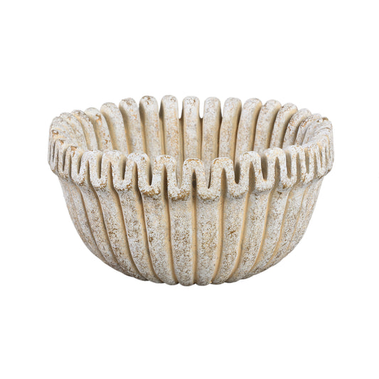 Raffay Crème Cement Pot Rond met Geribde Lijnen - Set van 2 Stuks - 2 Sets 15x30x30 cm