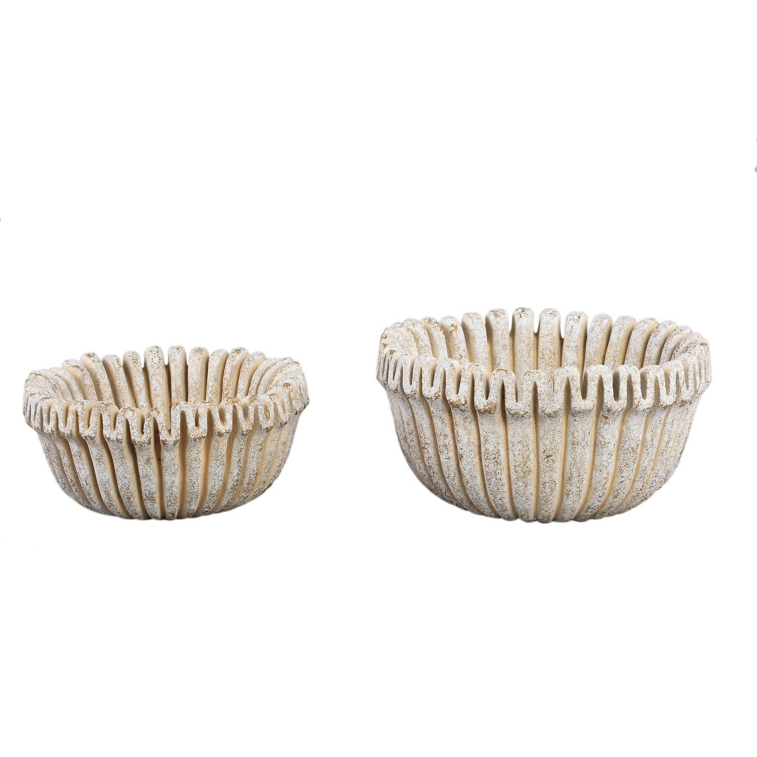 Raffay Crème Cement Ronde Pot met Ribbels Set van 4 12x25x25 cm