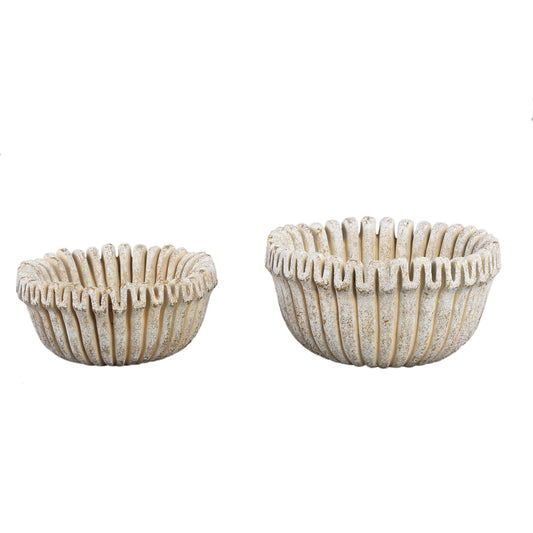 Raffay Crème Cement Ronde Pot met Ribbels Set van 4 12x25x25 cm