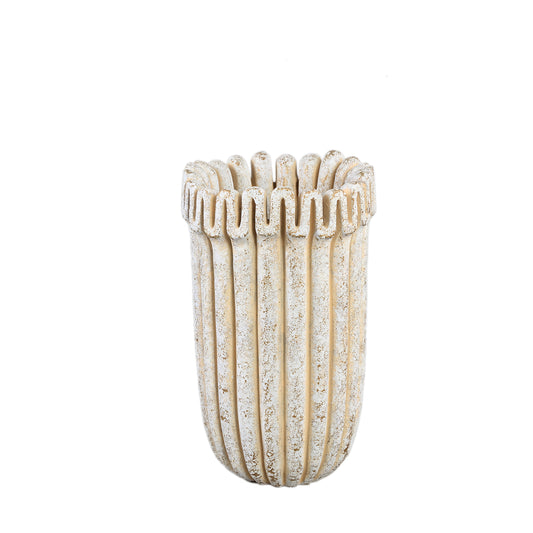 Raffay Cream Cement Round Pot Ribbed Lines High S