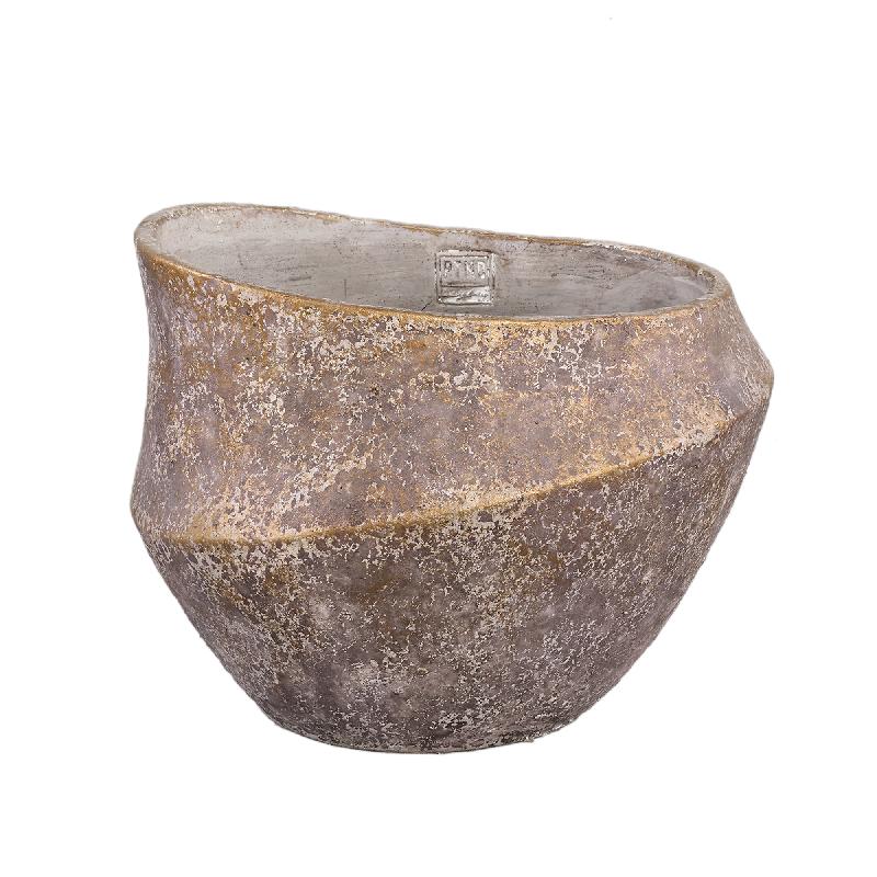 Rishell Bronze Cement Ronde Pot Met Lijn Big S 25x33x30 cm